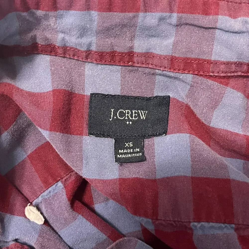 J CREW 100% Cotton Blue Burgundy Gingham Button Down Long Sleeve Shirt Men XS